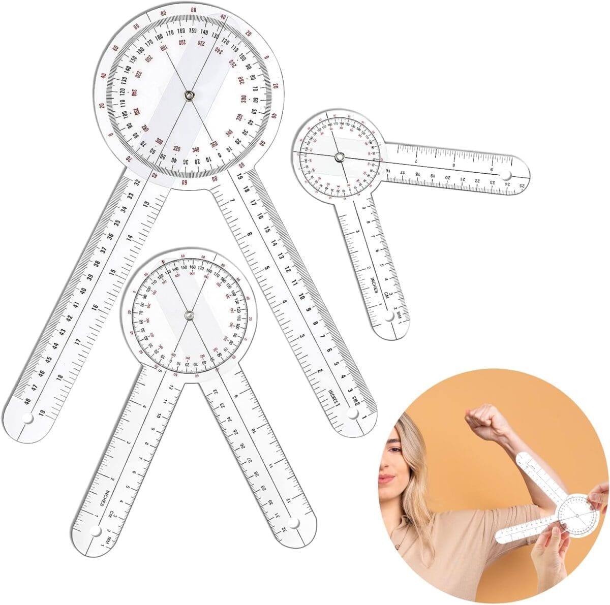 Baseline Plastic Goniometer - 360 Degree Head - 8 inch Arms